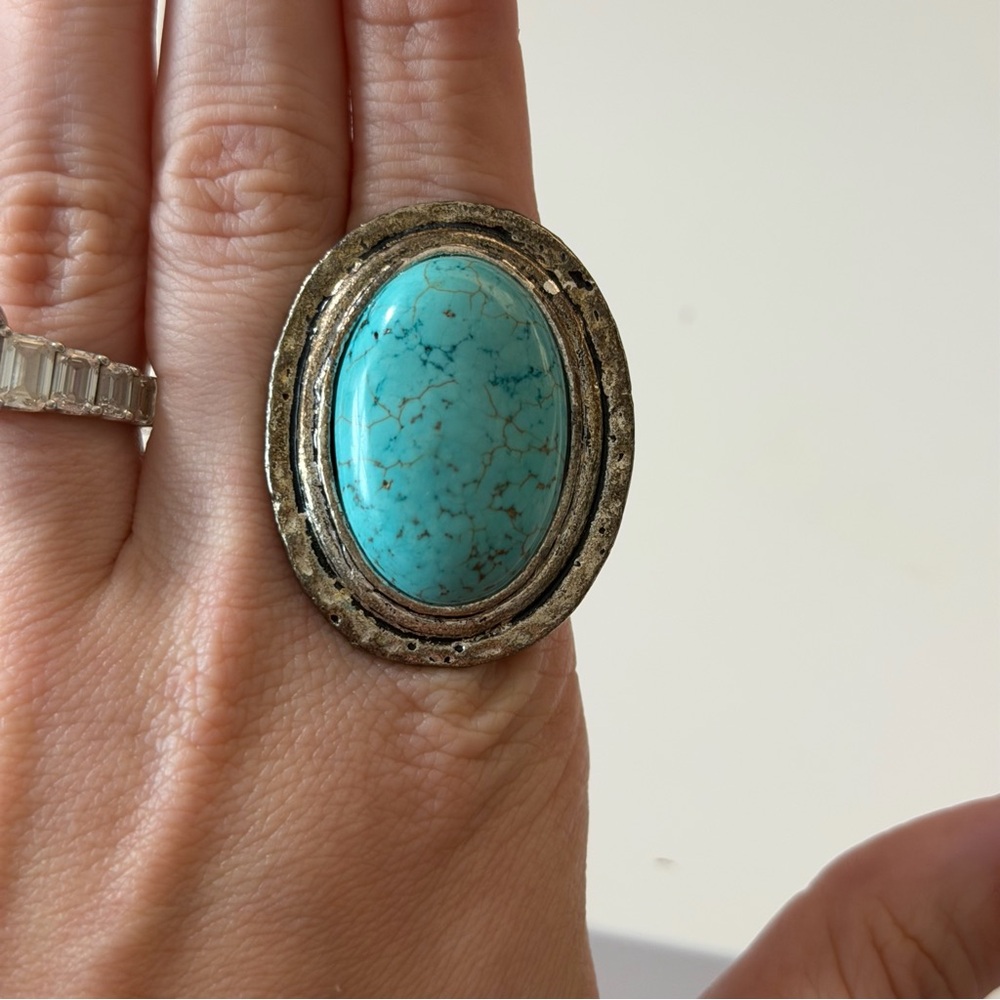 Oversized Turquoise Look Statement Ring Stretch B… - image 1
